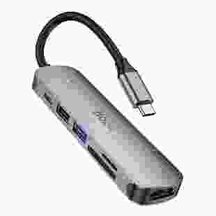 Хаб Hoco HB28 Type-C Multi-Function Converter (HDTV+USB3.0+USB2.0+SD+TF+PD) Сірий