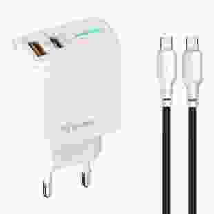 Мережевий зарядний пристрій Gelius Radiance GP-HC058 1Type-C + 1USB-A PD/QC 3.0 25 W + кабель Full Silicon Type-C to Type-C White