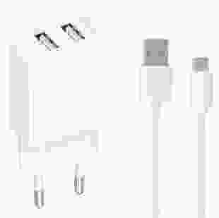 Мережевий зарядний пристрій Gelius Simple GP-HC059 2USB/2.4A + кабель Type-C White