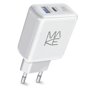 Зарядний пристрій мережевий MAKE 30W Type-C PD + USB QC3.0 White