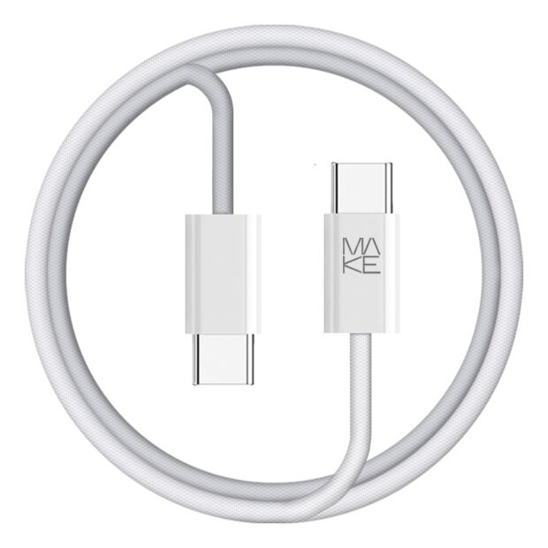 Зарядний кабель MAKE Type-C to Type-C PD 65W 1м Nylon White