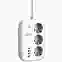 Мережевий фільтр-подовжувач LDNIO SEW3452 White, 3 розетки, 1xUSB-C, 3xUSB, 2м